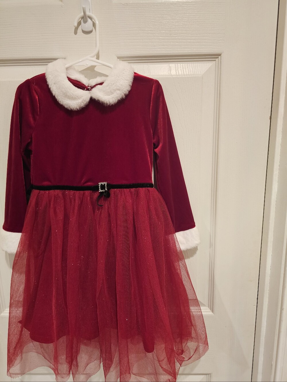 Zunie Holiday Red Velvet Tulle Dress with White Faux Fur Trim